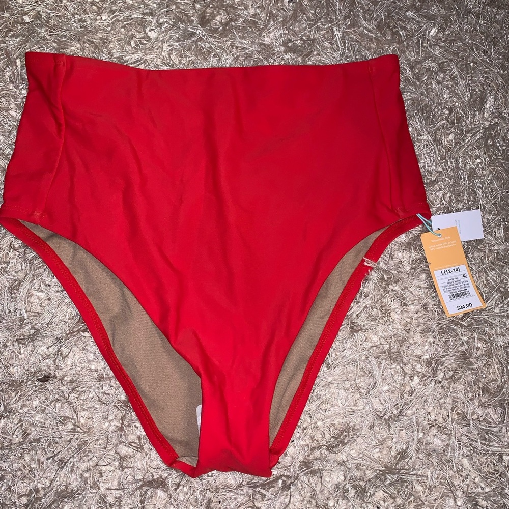 Kona Sol Red High-Waist Bikini Bottom - size L(12-14) - NWT